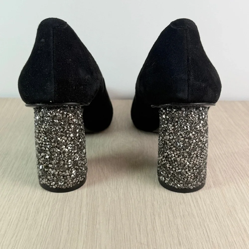 & Other Stories Black Suede‎ Embellished Block Heel Pumps Pointed Toe Spain 39